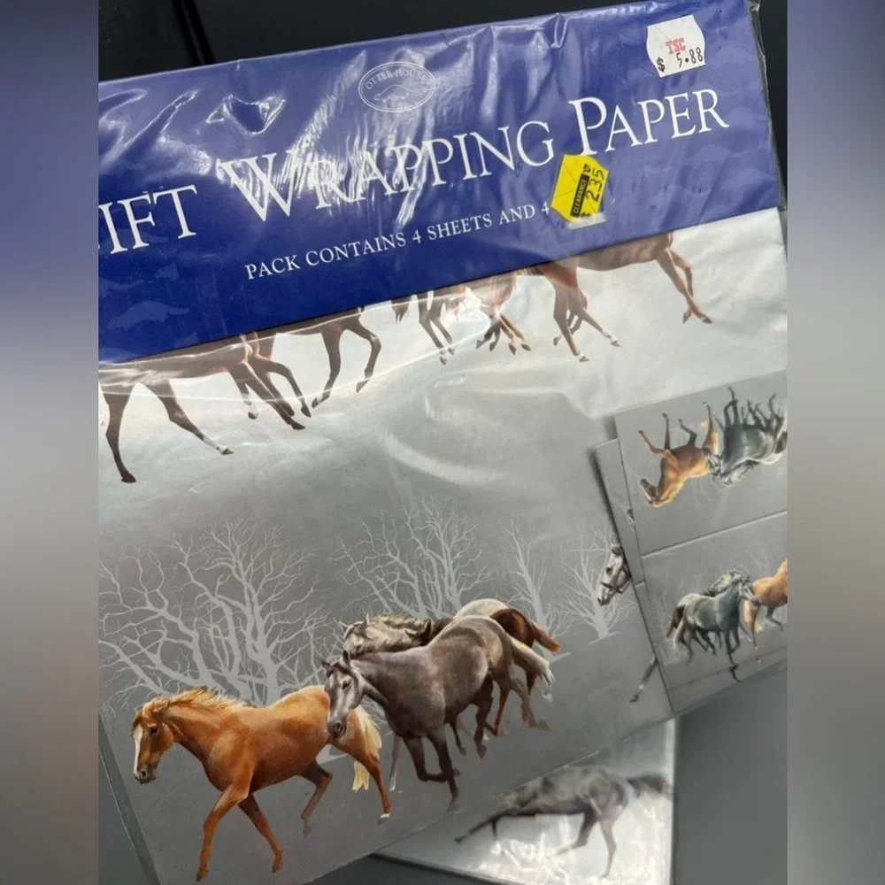 2 Packs Otter House Christmas Wrapping Paper Gift Winter Horse Metallic NOS 1998